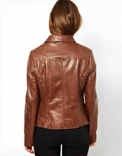 NOORA Women's Tan Superior Leather Biker Jacket Motorcycle Jacket Tan Brown SP7 - Noora International