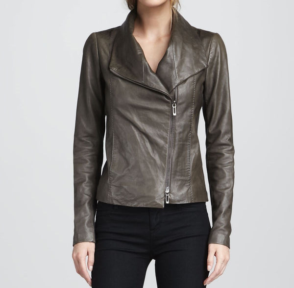 Noora Women's Taupe coloured leather Jacket | Stylish Leather Club Outfit For Women ST0332 - Noora International