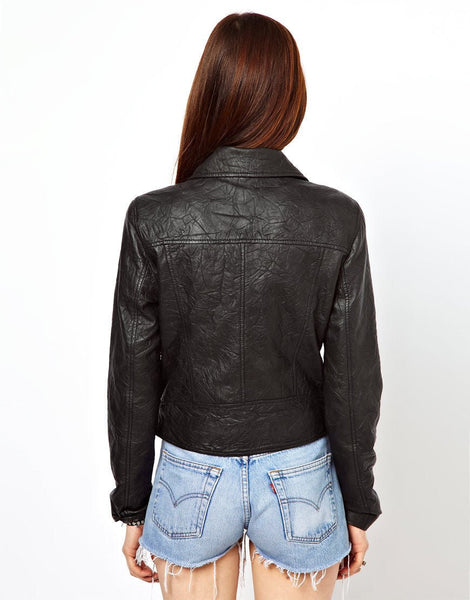 Noora women's textured black motorcycle leather jacket ST0250 - Noora International