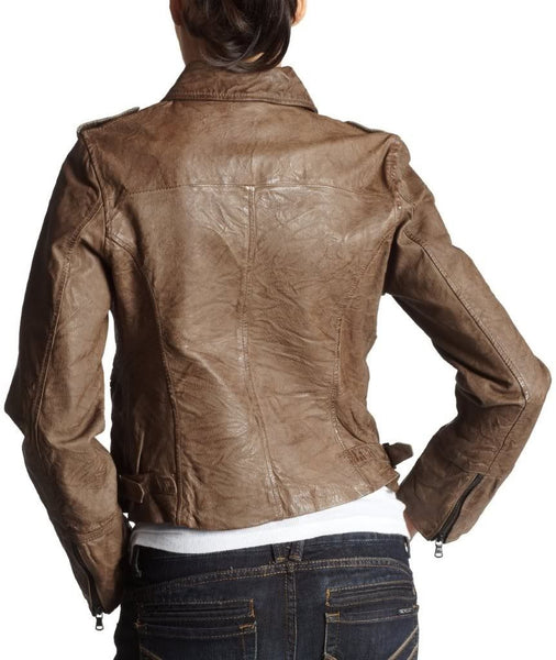 Noora Women's Textured brown Motorcycle leather jacket ST0237 - Noora International