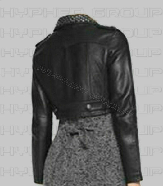 NOORA Womens Unique Punk Silver Studed Genuine Biker Short Leather jacket ST0242 - Noora International