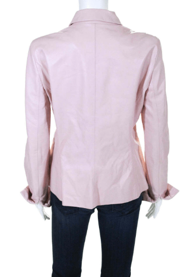 Noora Women's Vintage BABY Pink Casual Shirt Leather jacket With Multi Zips And Pockets UN015 - Noora International