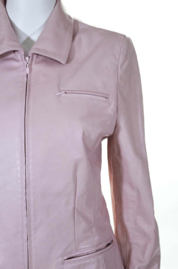 Noora Women's Vintage BABY Pink Casual Shirt Leather jacket With Multi Zips And Pockets UN015 - Noora International