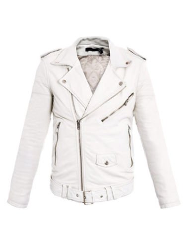 Noora Women's White Biker Motorcycle Leather jacket with Belt ST0322 - Noora International