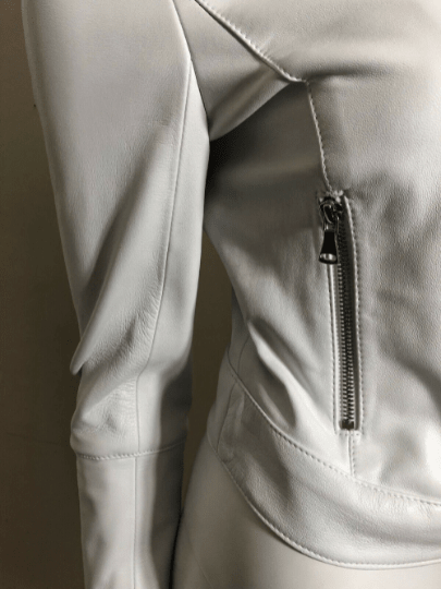 NOORA Womens White Leather Biker Crop Jacket | Slim Fit Jacket | Motorcycle Jacket With Zipper | ST024 - Noora International