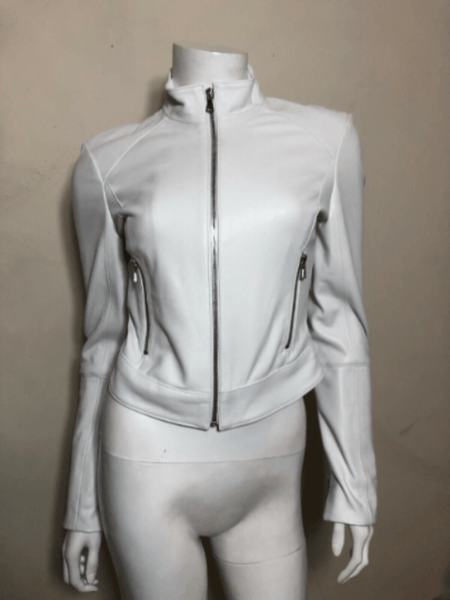 NOORA Womens White Leather Biker Crop Jacket | Slim Fit Jacket | Motorcycle Jacket With Zipper | ST024 - Noora International