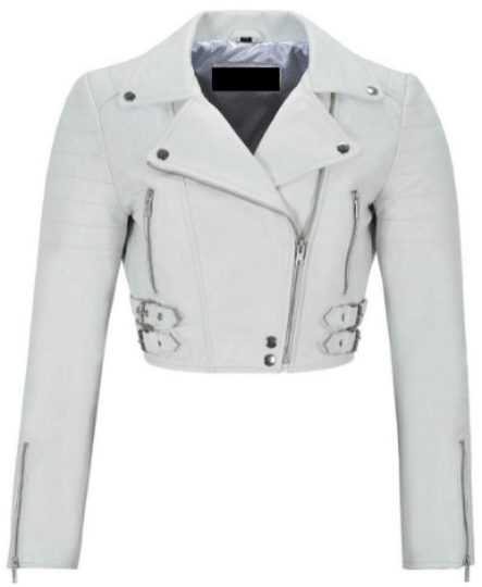 NOORA Womens White Leather Cropped Biker jacket With Zipper & Pocket | Zip On Sleeves | Belted Jacket | Snap On Collar - Noora International