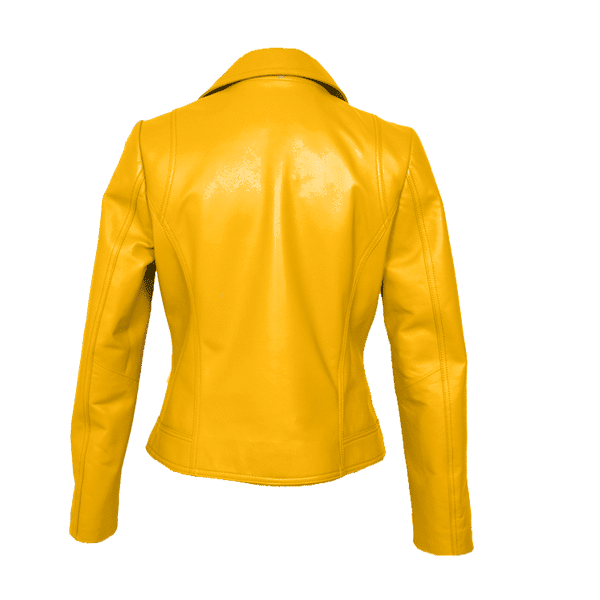 Noora Women's Yellow Biker Leather Jacket with Closure Zipper & Snap on collar SN012 - Noora International