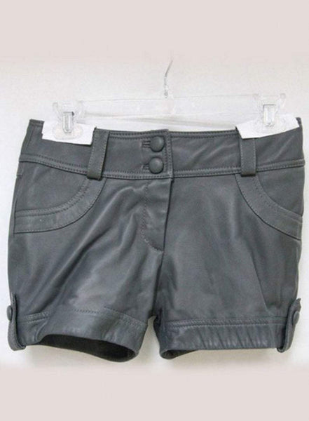 NOORA Womens,Girls & Lady Cargo Short Pant, Ladies Original Lambskin Leather Shorts Pant Casual Wear Shorts Grey Leather Shorts SB149 - Noora International