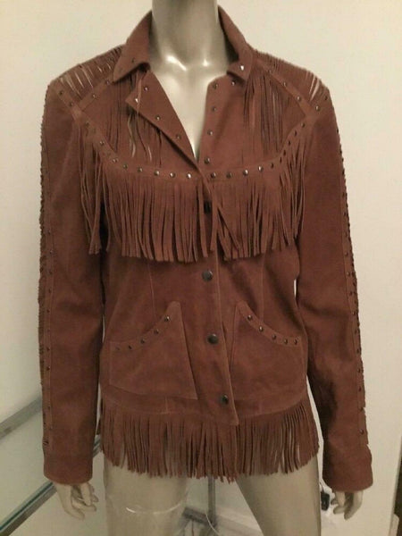 NOORA womens's suede leather fringe criminal western jacket for Halloween RS268 - Noora International