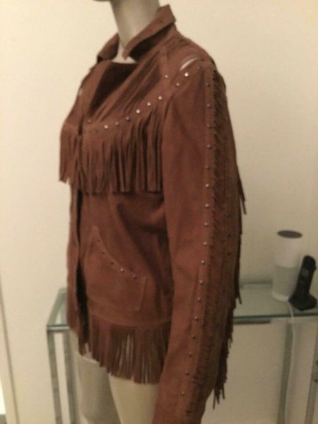 NOORA womens's suede leather fringe criminal western jacket for Halloween RS268 - Noora International