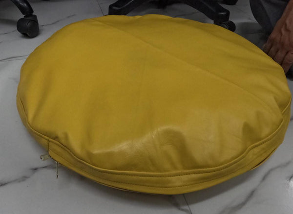 NOORA Yellow Lambskin Leather Pillow Cover | Round Cushion Cover |Throw Case Cover For Home & Living Decor - Noora International
