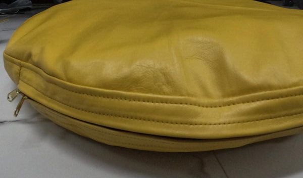 NOORA Yellow Lambskin Leather Pillow Cover | Round Cushion Cover |Throw Case Cover For Home & Living Decor - Noora International