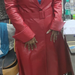NOORA Midi Coat | Midi Coat Women, Leather Coat Women, Leather Trench Coat, Coat With Pockets, RED Leather Coat SJ535