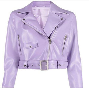 Noora New Women's Biker Jacket with Zipper | Light Purple Lambskin Leather Jacket | Western Style Party Wear Jacket - SK 07