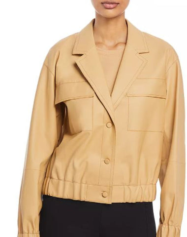 NOORA Glossy Light Tan Leather Jacket For Women / Lambskin Leather Jacket With Button Closure  YK0241