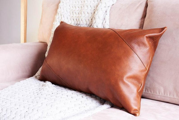 Noora Lambskin Distress  Leather Cushion Cover Mango Tan, Decorative Accent Rectangle Pillow Cover, Lumbar Throw Cover, Home & Living Decor, Y099