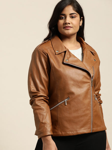 NOORA New Women's  Lambskin Shiny Brown Leather Jacket, Biker Jacket, Casual Wear Jacket,  Glossy Designer Plus Size Jacket YK0219