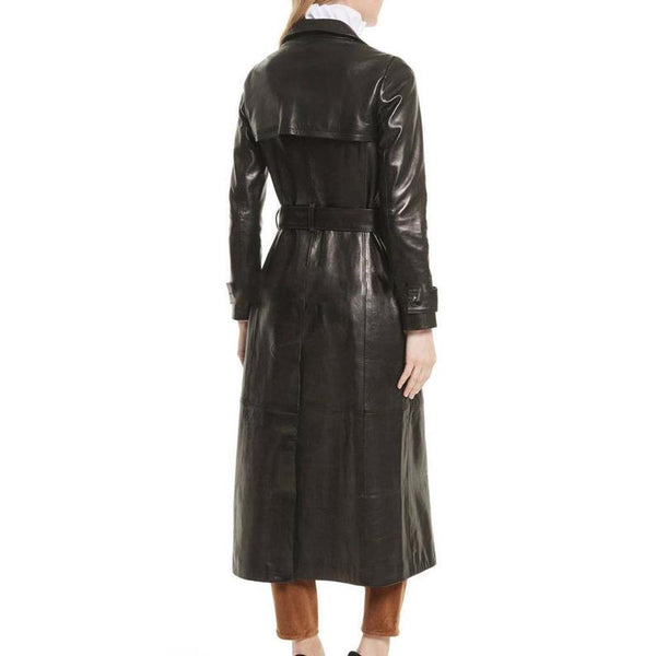 NOORA New Arrival Sexy Women Pure Leather Coat | Double Brested Coat With Tie Knot Belt | Full Sleeves - BS856