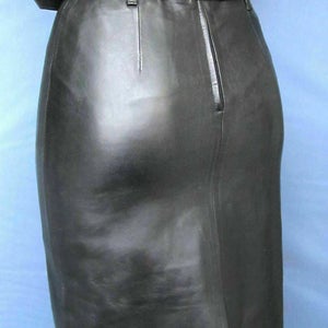 NOORA Handmade Women LambSkin Black Leather pencil skirt ,Leather Outfit, Women's FULL Leather skirt, 100% Genuine Leather skirt SP99