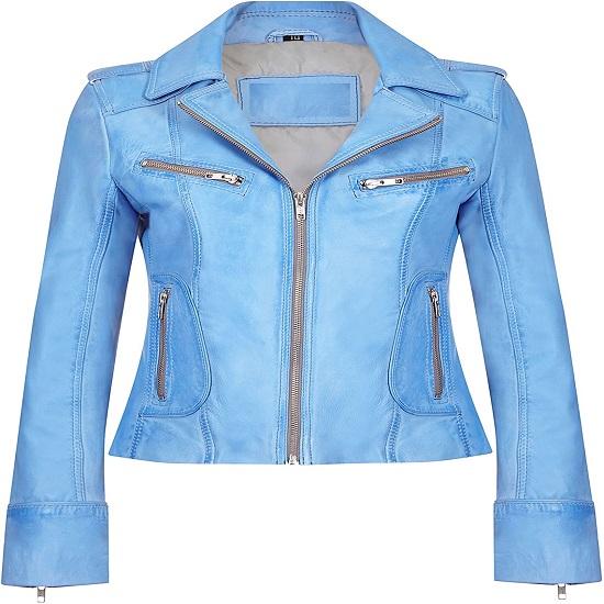 Noora Women's Lambskin Leather Light Blue Leather Jacket Stylish Biker Motorcycle Jacket | Zipper Jacket With Pocket