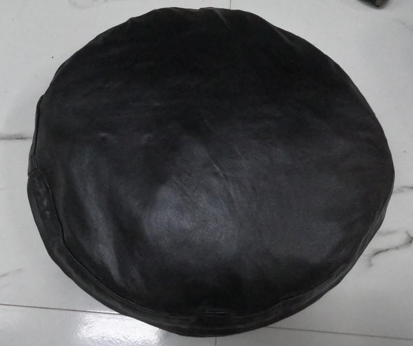 NOORA Real  Lambskin Leather Black Color Pillow Cover| Round Pillow Cover|Throw Case Cover For Home & Living Decor