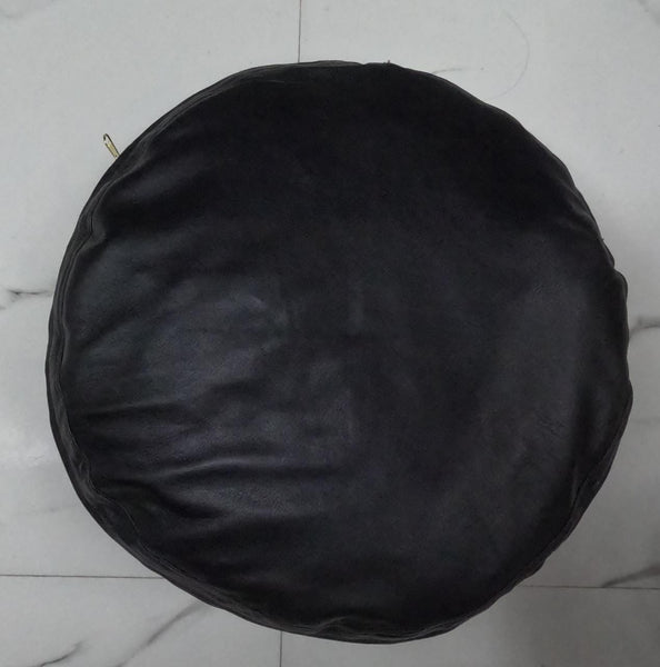 NOORA Real  Lambskin Leather Black Color Pillow Cover| Round Pillow Cover|Throw Case Cover For Home & Living Decor
