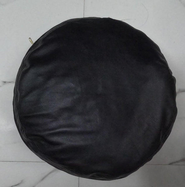 NOORA 100% Real Lambskin Leather Black Color Pillow Cover | Round Pillow Cover | Housewarming Decorative Cover | Throw Case Cover For Home & Living Decor | SK15