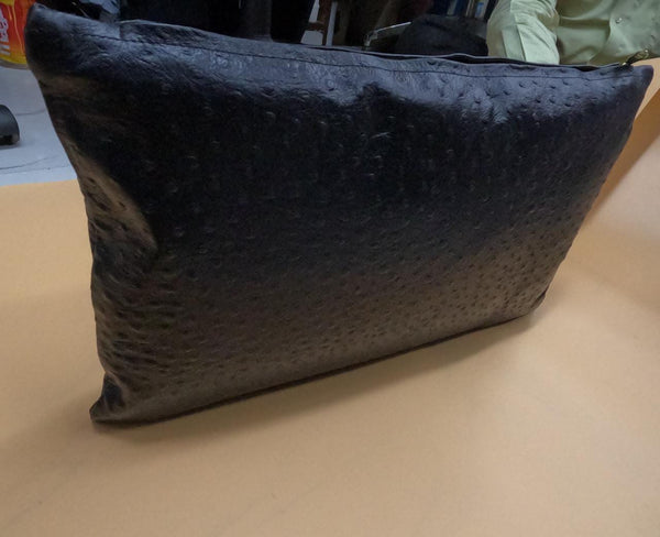 Noora Ostrich Print Leather Cushion Cover | Home & Living Decor | Rectangle Shape Black Lumbar Pillow Cover | Housewarming Decor | SK83