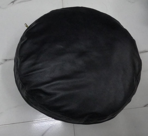 NOORA Real  Lambskin Leather Black Color Pillow Cover| Round Pillow Cover|Throw Case Cover For Home & Living Decor