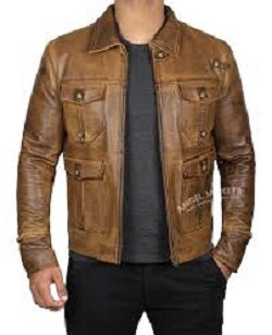 NOORA MENS Expendable Vintage Genuine Lambskin Distressed Leather Jacket #RS08#