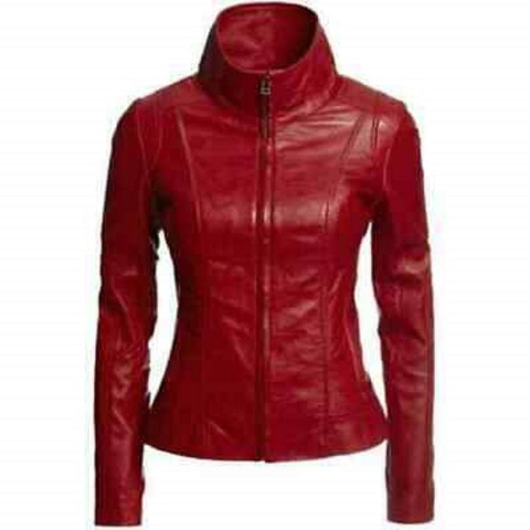 Noora New Blood Red Women's Lambskin Leather Jacket Biker Motorcycle Rose Red Color Jacket for Ladies & Girls YK03
