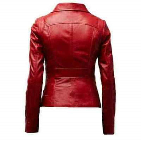 Noora New Blood Red Women's Lambskin Leather Jacket Biker Motorcycle Rose Red Color Jacket for Ladies & Girls YK03