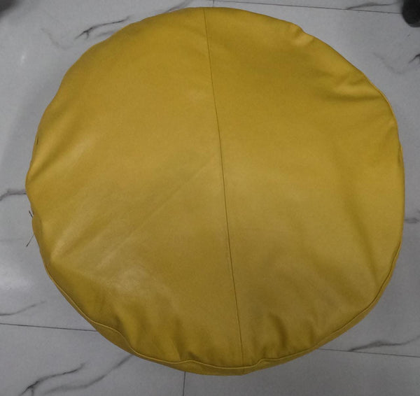 NOORA Yellow Lambskin Leather Pillow Cover | Round Cushion Cover | Housewarming Decorative Cover | Throw Case Cover For Home & Living Decor | SK84