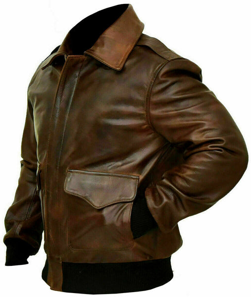 NOORA Mens Dark Brown Lambskin  Antique Two Tone Vintage Leather Black Bomber Jacket | Zipper & Pocket | JS14