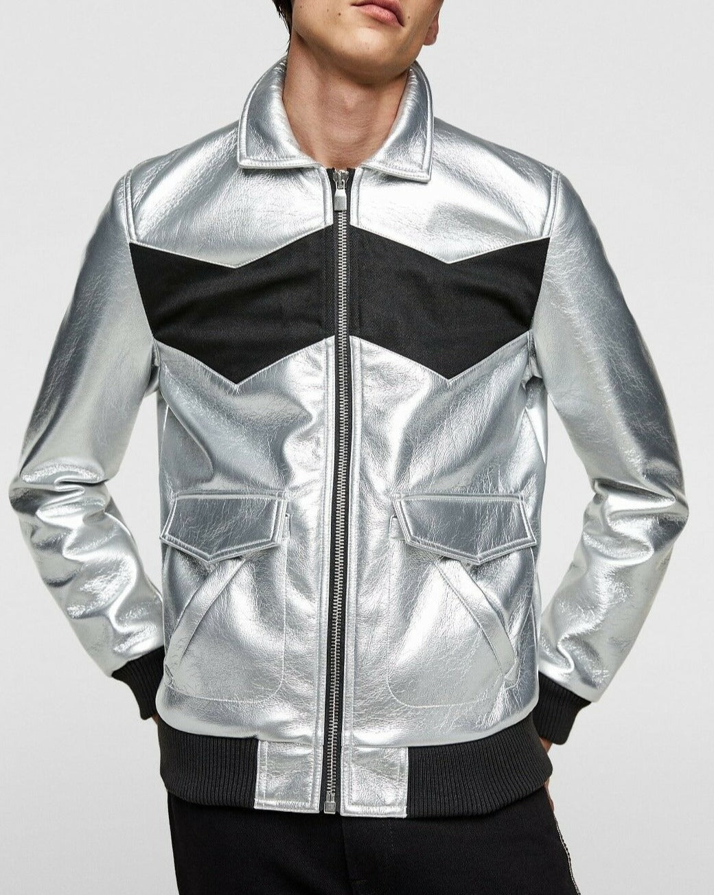Metallic silver jacket discount mens