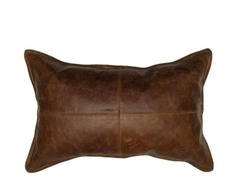 Noora Dark Brown Crunch Leather Pillow Cover, Cushion Cover for Couch, Lumbar Throw Case, Gifts Pillow YK75