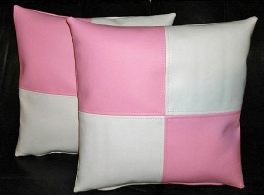 NOORA 100% Authentic Lambskin leather Pink & White Throw Pillows Cover For Couch, Home Decor, Gift For Special YK79