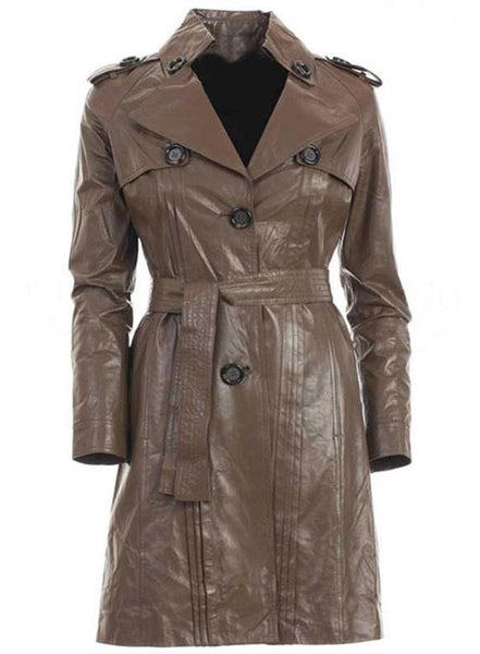 NOORA New Stylish Lambskin Soft Leather Women Brown Genuine Leather Classic Trench Coat, designer coat, winter coat, long Belted coat-SB419