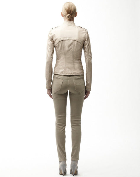Women's Beige Fitted Leather Jacket ST0326 - Noora International