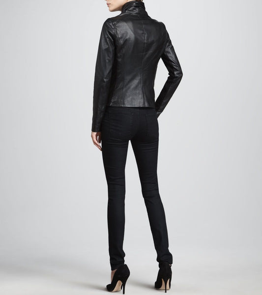 Women's Black coloured leather jacket ST0331 - Noora International