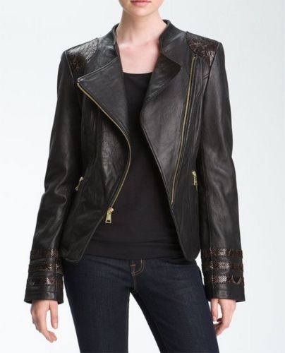 women's black-detailed leather jacket ST0302 - Noora International