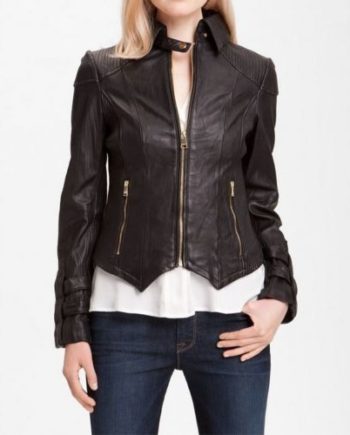 Women's Black Fitted Leather Jacket ST0261 - Noora International