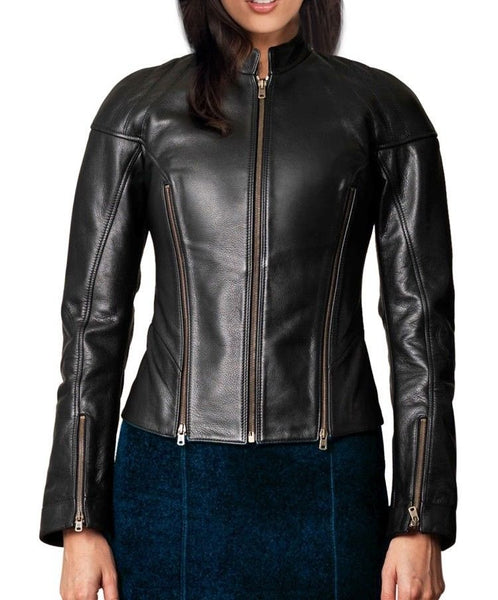 Women's Black fitted zipper jacket ST0334 - Noora International