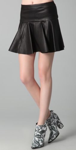 Women's Black Leather Godet Skirt - Noora International