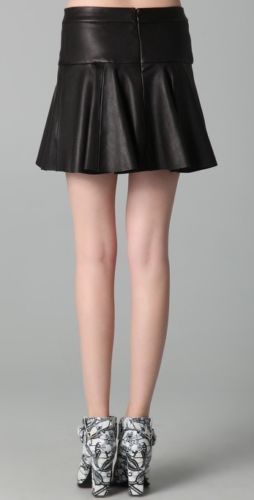 Women's Black Leather Godet Skirt - Noora International