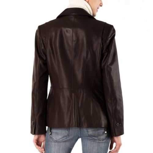 Women's Brown Blazer (Leather) Jacket ST0341 - Noora International
