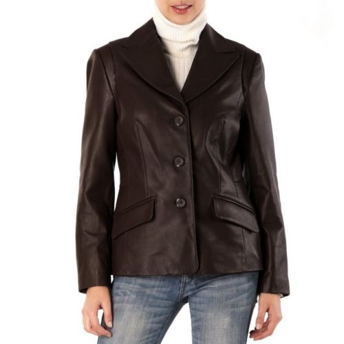 Women's Brown Blazer (Leather) Jacket ST0341 - Noora International