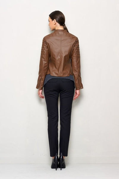 women's brown fitted leather jacket ST0268 - Noora International