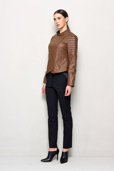 women's brown fitted leather jacket ST0268 - Noora International